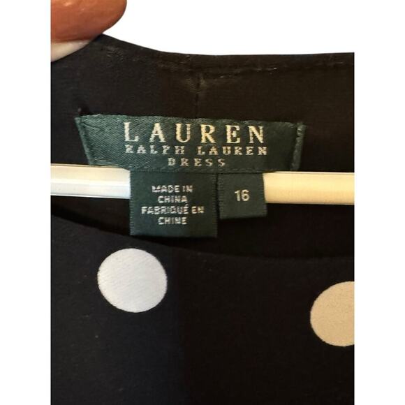 Lauren Ralph Lauren Polka Dot Dress Midi Ruched Size 16 Black White - Picture 6 of 6
